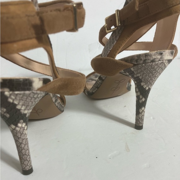 Jessica Simpson Brown Snakeskin Print Suede Strap High Heels NWOT - Picture 4 of 10